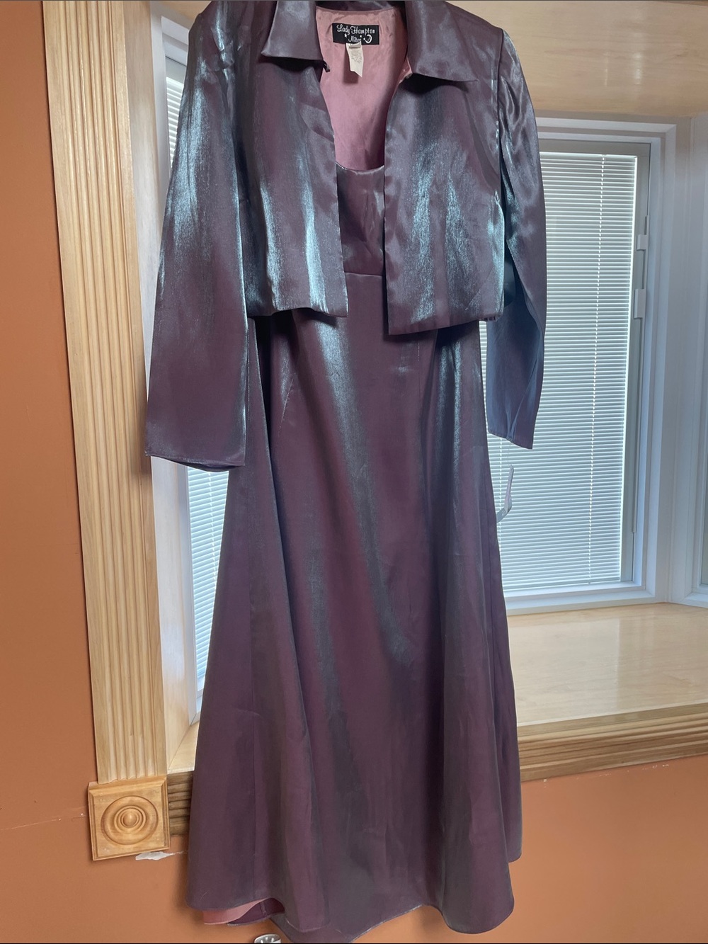 Lady Hampton Iridescent Plum Satin Dress with Coordinating Jacket